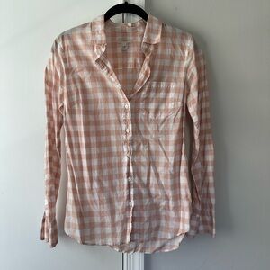 JCREW Light Peachy Pink Gingham Button-Down Shirt 🩷🤍 Size 0
